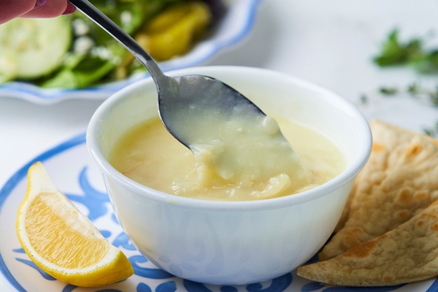 Avgolemono Soup (Chicken Lemon Rice Soup), one of the healthiest options at Little Greek Fresh Grill Winter Garden FL