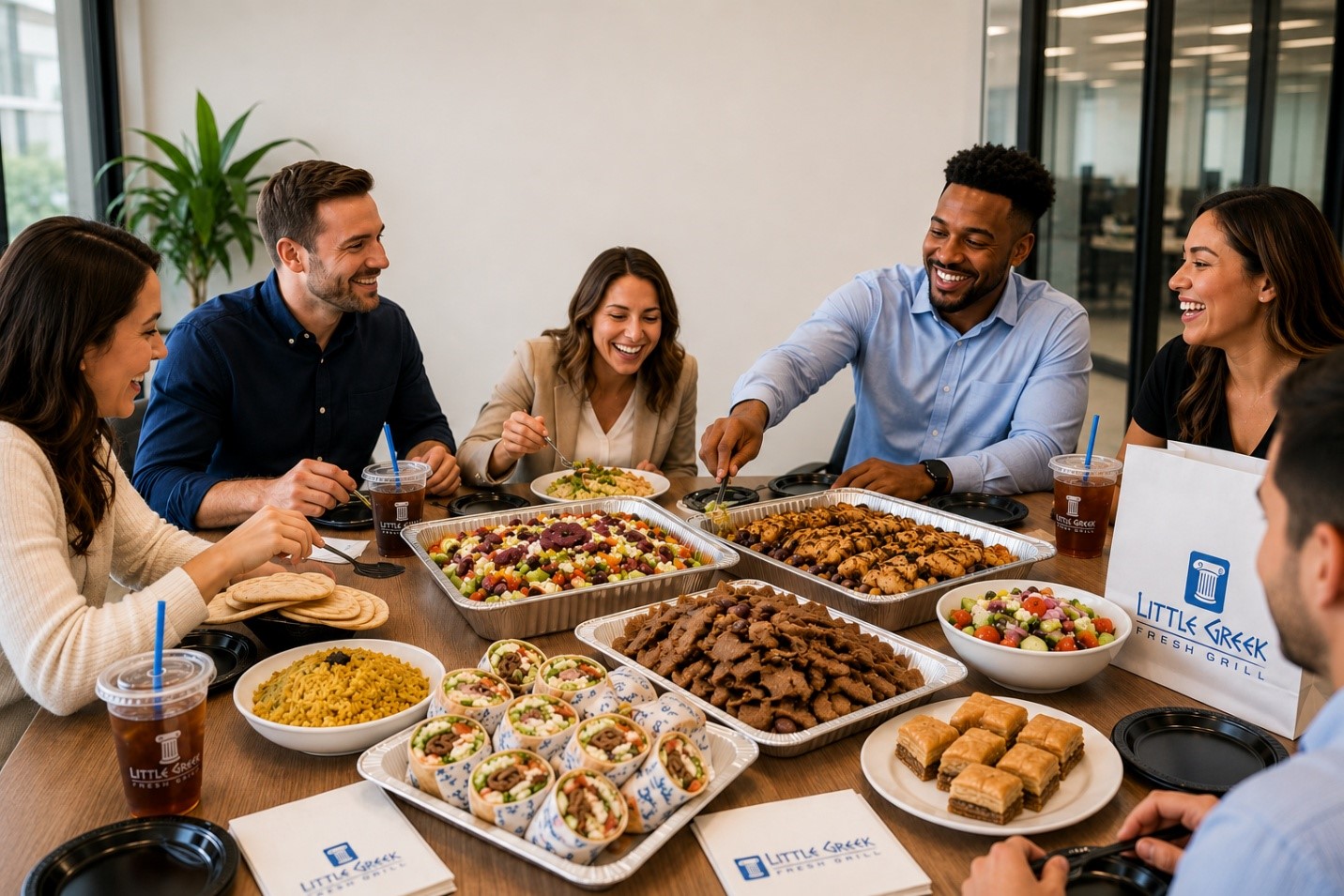 Corporate catering and group dining at Little Greek Fresh Grill Winter Garden FL, perfect for office lunches and private events