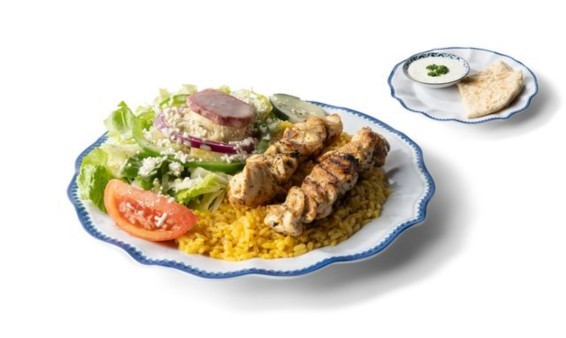 Grilled chicken souvlaki skewers, one of the healthiest options at Little Greek Fresh Grill Winter Garden FL