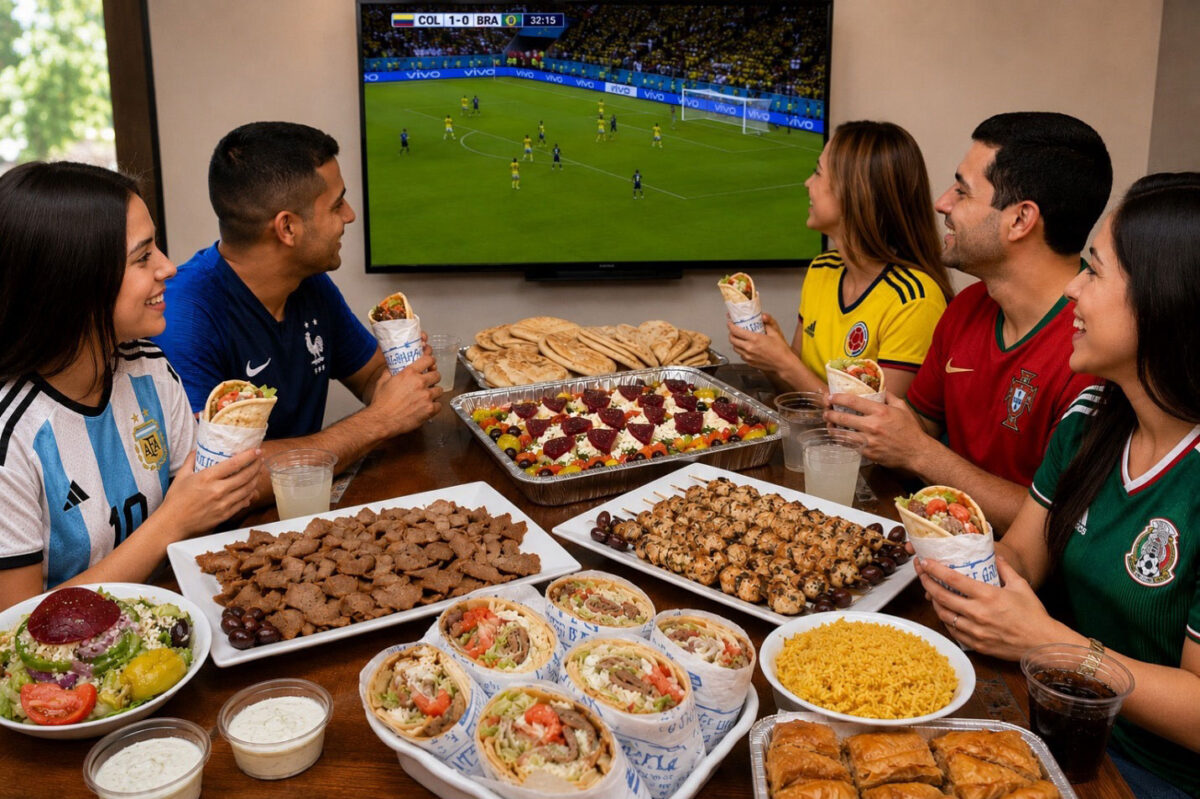 Greek catering family tray for World Cup watch party at Little Greek Fresh Grill Winter Garden FL