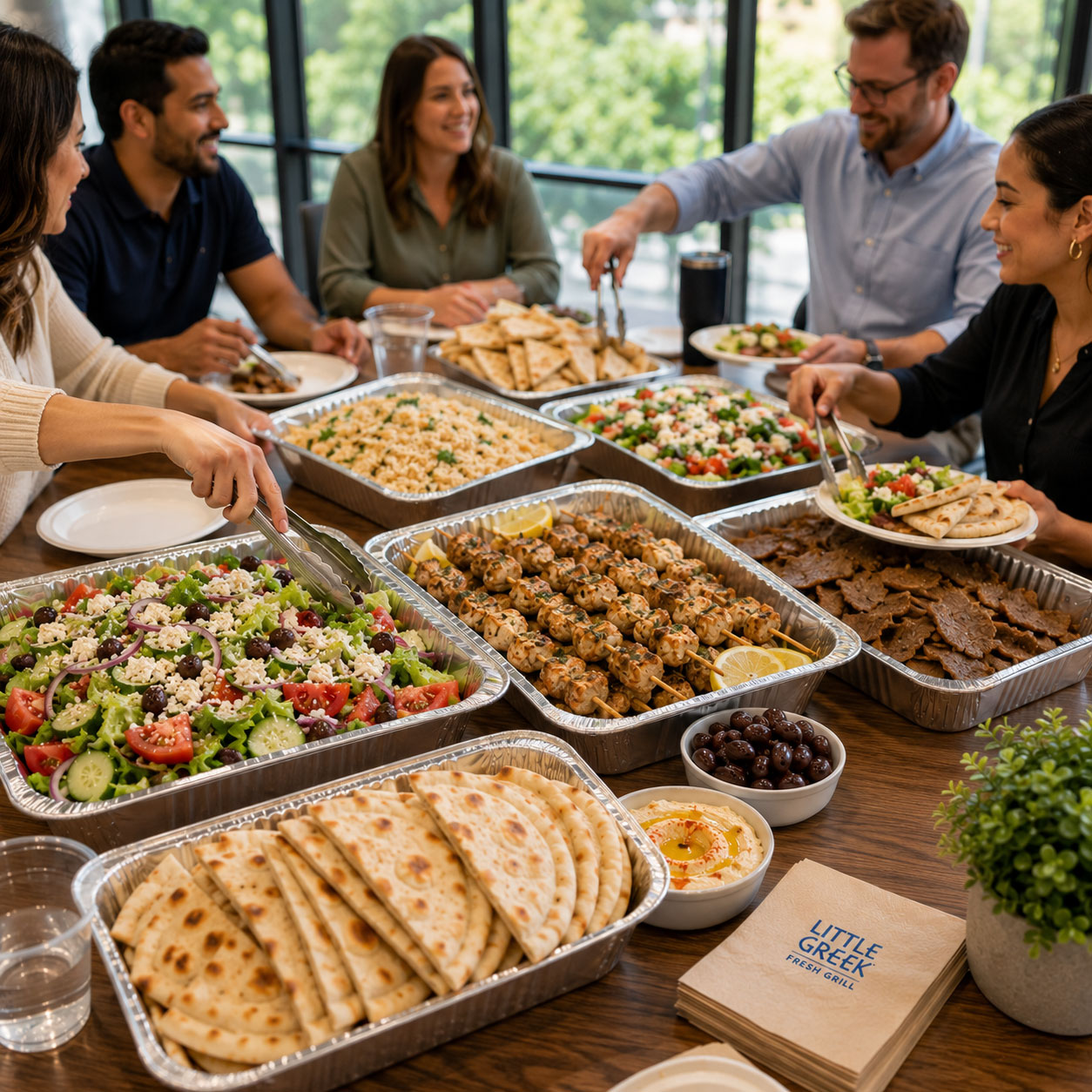 Group catering and family dining at Little Greek Fresh Grill Winter Garden FL perfect for watch parties and events